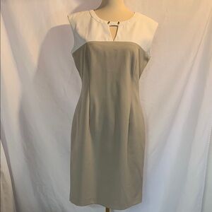 Calvin Klein Tan and White Sleeveless Sheath Dress
